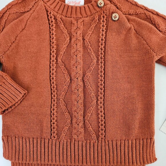 Cat & Jack Baby Unisex Cable Knit Sweater Button Shoulder 3-6M Rust Orange - Picture 5 of 8